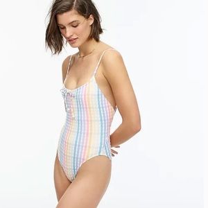 J.CREW Seersucker 1 Piece Bathing Suit - Rainbow Colors - Women’s Sz 6 NWT